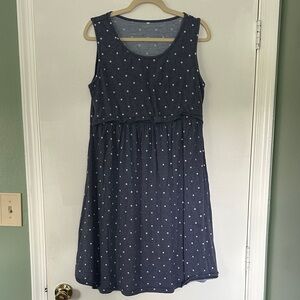 Polka Dot Sleeveless Nursing Dress - Blue